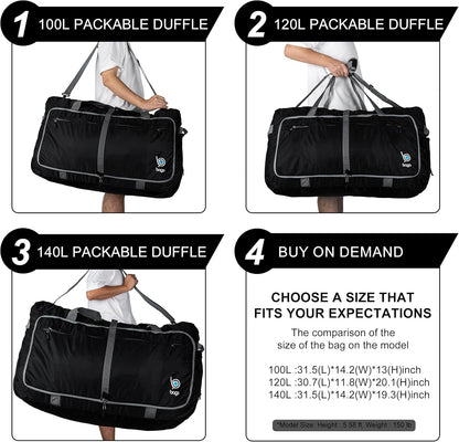 Bago Extra Large Duffle Bag for Travel Women & Men. Durable, Lightweight, Foldable Travel Duffel Bags For Traveling Women. 120L Duffle Bags Use As a Weekender Bag with Shoe Compartment, Checked Duffel