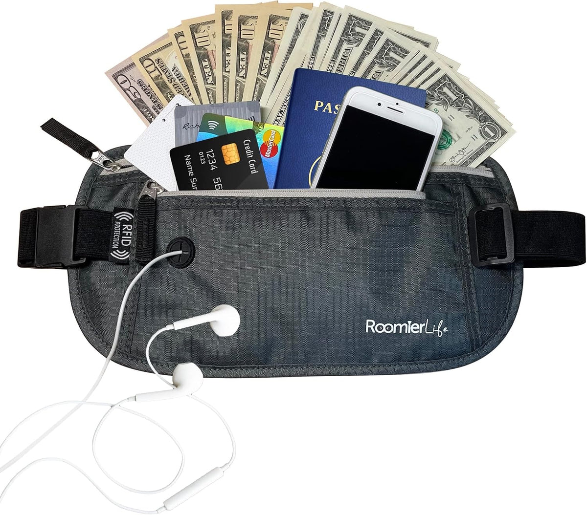 Money Belt for Men Travel Security Belt with Hidden Money Compartment Pocket, Cashsafe Anti-Theft Wallet Non-Metal Buckle