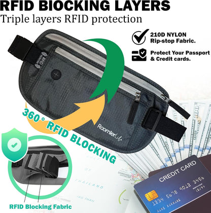 Money Belt for Men Travel Security Belt with Hidden Money Compartment Pocket, Cashsafe Anti-Theft Wallet Non-Metal Buckle