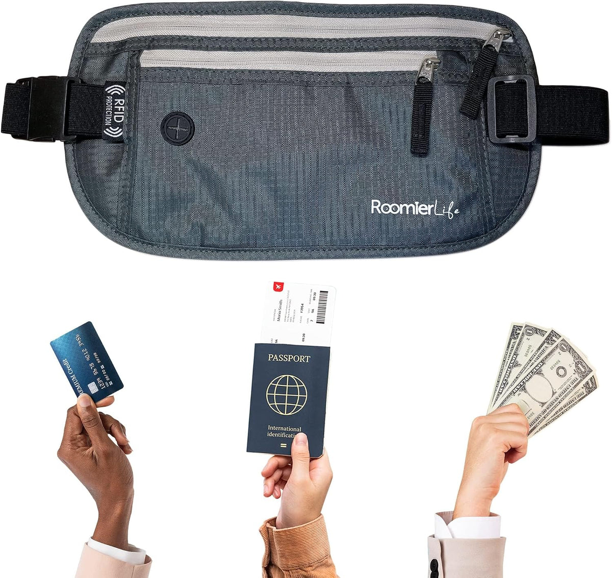 Money Belt for Men Travel Security Belt with Hidden Money Compartment Pocket, Cashsafe Anti-Theft Wallet Non-Metal Buckle
