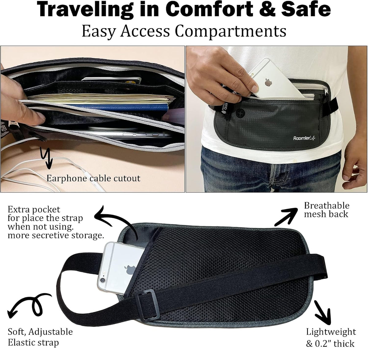 Money Belt for Men Travel Security Belt with Hidden Money Compartment Pocket, Cashsafe Anti-Theft Wallet Non-Metal Buckle