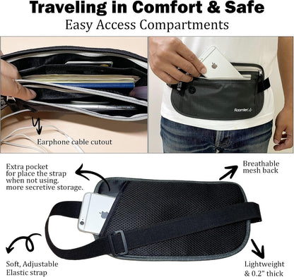 Money Belt for Men Travel Security Belt with Hidden Money Compartment Pocket, Cashsafe Anti-Theft Wallet Non-Metal Buckle
