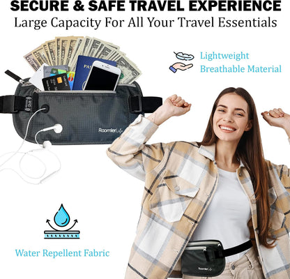 Money Belt for Men Travel Security Belt with Hidden Money Compartment Pocket, Cashsafe Anti-Theft Wallet Non-Metal Buckle