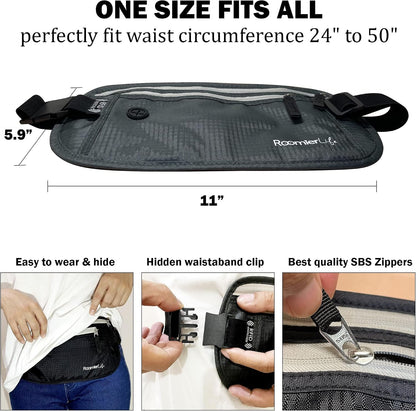 Money Belt for Men Travel Security Belt with Hidden Money Compartment Pocket, Cashsafe Anti-Theft Wallet Non-Metal Buckle