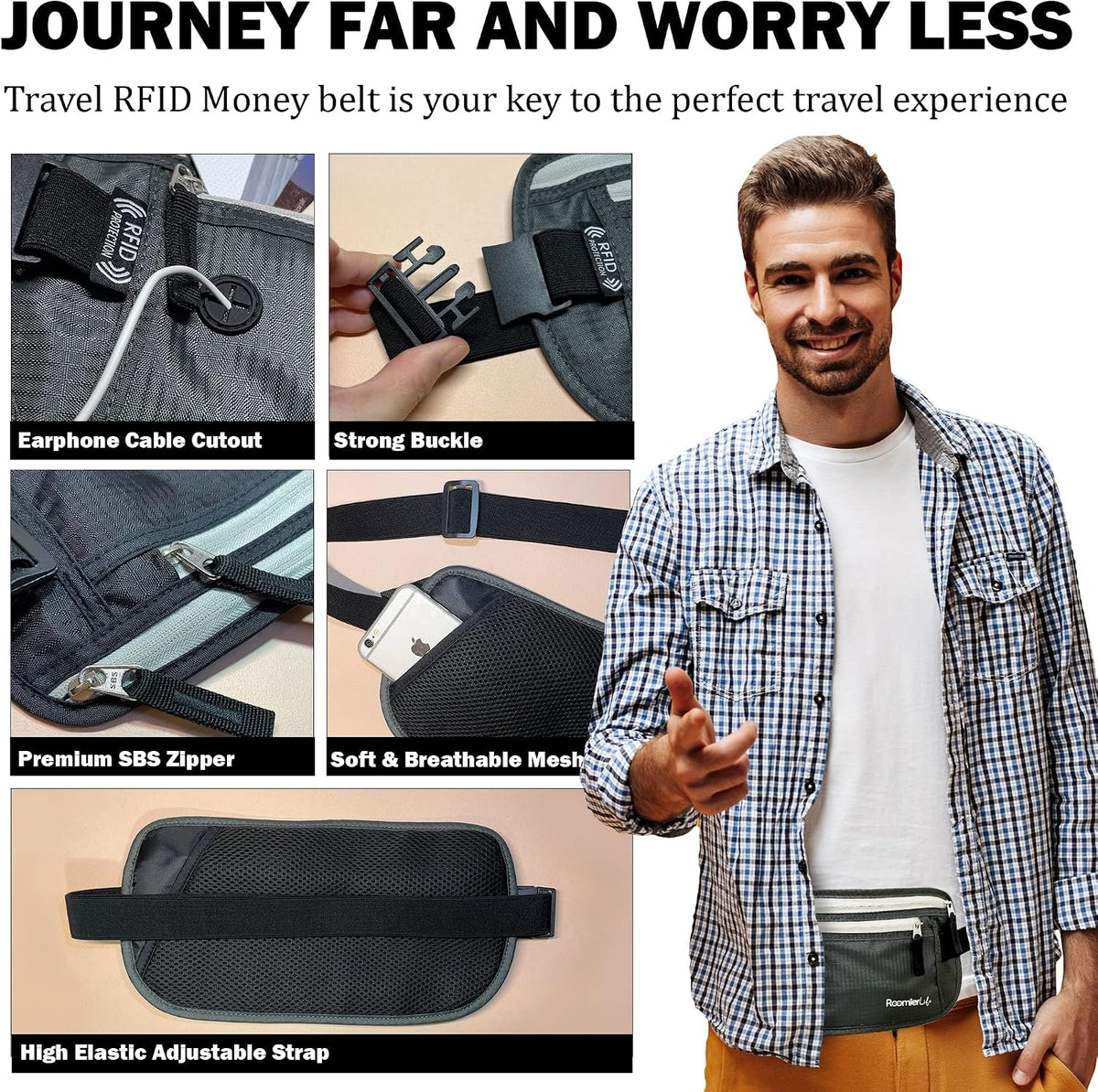 Money Belt for Men Travel Security Belt with Hidden Money Compartment Pocket, Cashsafe Anti-Theft Wallet Non-Metal Buckle