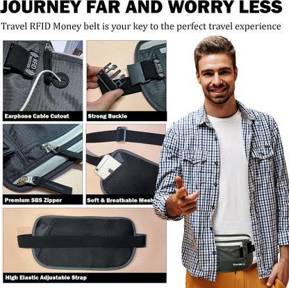 Money Belt for Men Travel Security Belt with Hidden Money Compartment Pocket, Cashsafe Anti-Theft Wallet Non-Metal Buckle