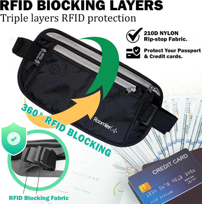 Money Belt for Men Travel Security Belt with Hidden Money Compartment Pocket, Cashsafe Anti-Theft Wallet Non-Metal Buckle
