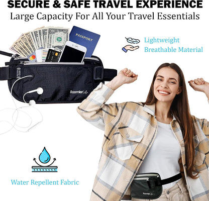 Money Belt for Men Travel Security Belt with Hidden Money Compartment Pocket, Cashsafe Anti-Theft Wallet Non-Metal Buckle