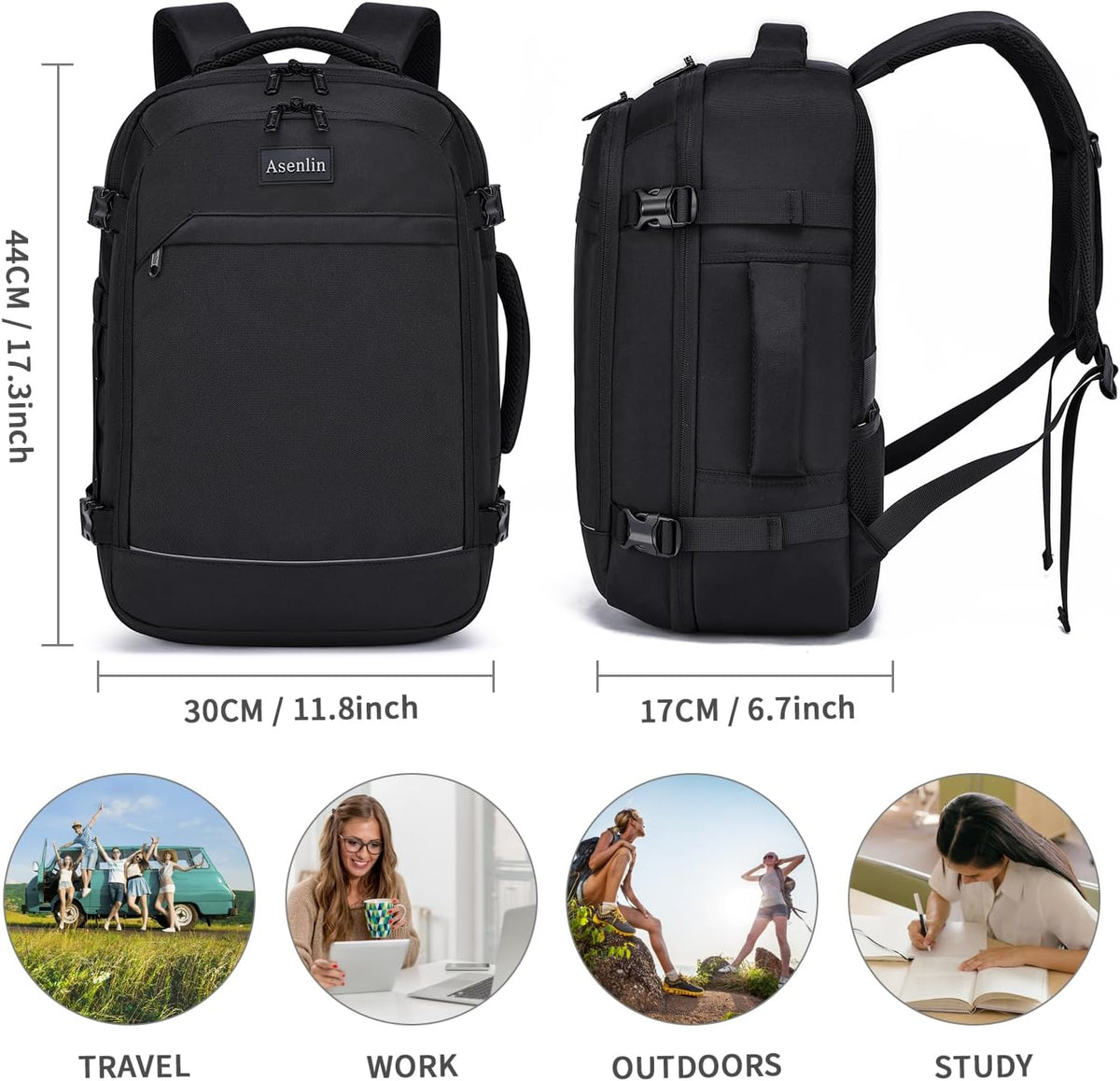 Travel Backpack for Women Men,Flight Approved Carry On Luggage 40L Water Resistant Business Laptop Backpacks Fits TSA 17.3 Inch Computer College Weekender Outdoor Hiking-Grey