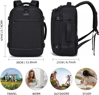 Travel Backpack for Women Men,Flight Approved Carry On Luggage 40L Water Resistant Business Laptop Backpacks Fits TSA 17.3 Inch Computer College Weekender Outdoor Hiking-Grey