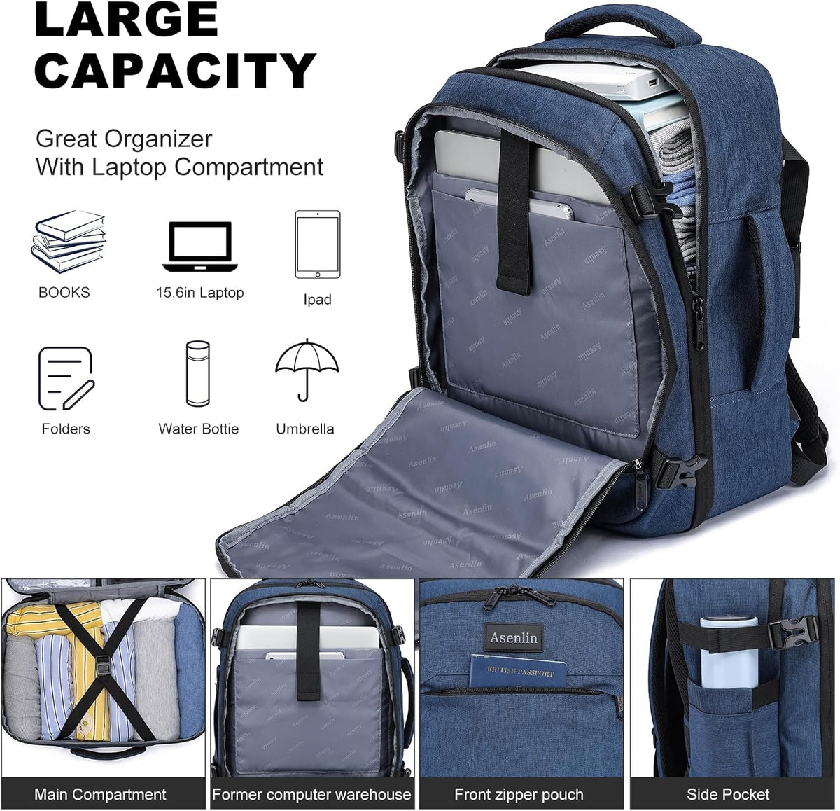 Travel Backpack for Women Men,Flight Approved Carry On Luggage 40L Water Resistant Business Laptop Backpacks Fits TSA 17.3 Inch Computer College Weekender Outdoor Hiking-Grey