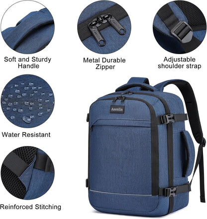 Travel Backpack for Women Men,Flight Approved Carry On Luggage 40L Water Resistant Business Laptop Backpacks Fits TSA 17.3 Inch Computer College Weekender Outdoor Hiking-Grey