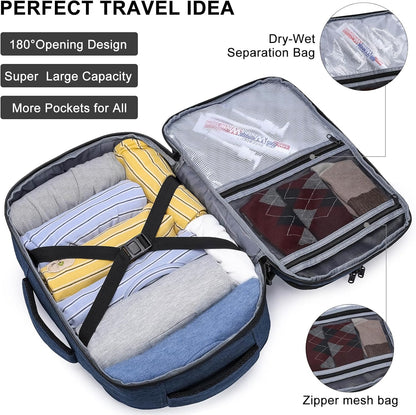 Travel Backpack for Women Men,Flight Approved Carry On Luggage 40L Water Resistant Business Laptop Backpacks Fits TSA 17.3 Inch Computer College Weekender Outdoor Hiking-Grey