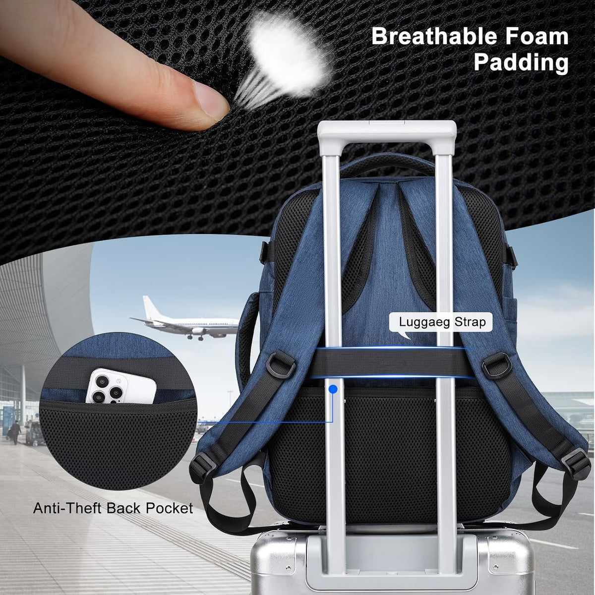 Travel Backpack for Women Men,Flight Approved Carry On Luggage 40L Water Resistant Business Laptop Backpacks Fits TSA 17.3 Inch Computer College Weekender Outdoor Hiking-Grey