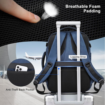 Travel Backpack for Women Men,Flight Approved Carry On Luggage 40L Water Resistant Business Laptop Backpacks Fits TSA 17.3 Inch Computer College Weekender Outdoor Hiking-Grey