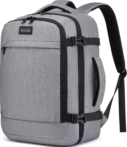 Travel Backpack for Women Men,Flight Approved Carry On Luggage 40L Water Resistant Business Laptop Backpacks Fits TSA 17.3 Inch Computer College Weekender Outdoor Hiking-Grey
