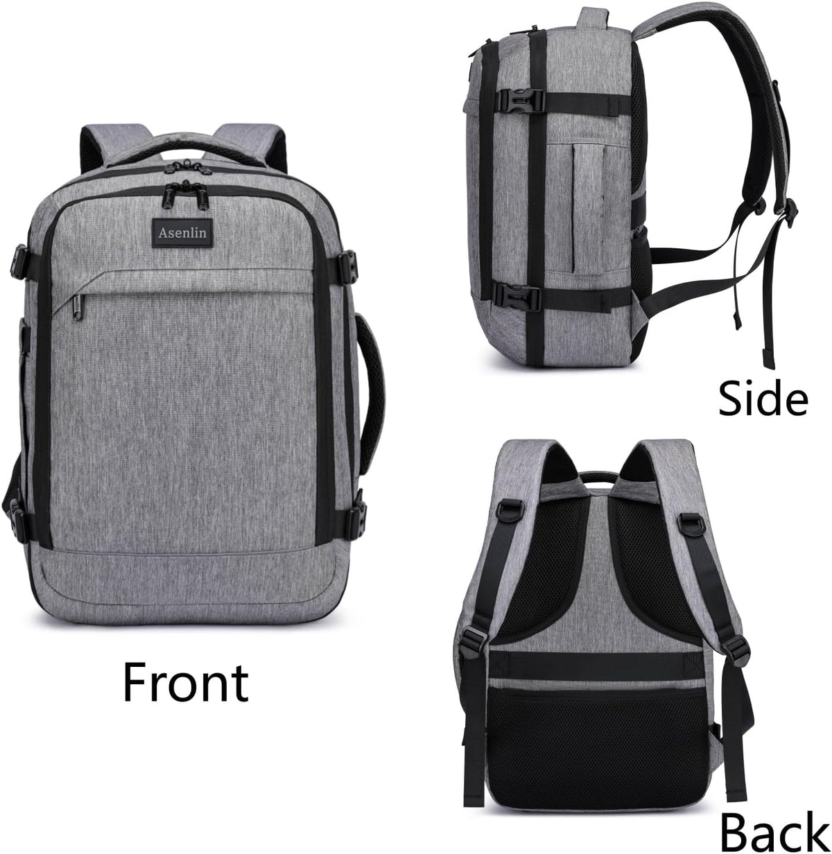 Travel Backpack for Women Men,Flight Approved Carry On Luggage 40L Water Resistant Business Laptop Backpacks Fits TSA 17.3 Inch Computer College Weekender Outdoor Hiking-Grey