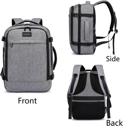 Travel Backpack for Women Men,Flight Approved Carry On Luggage 40L Water Resistant Business Laptop Backpacks Fits TSA 17.3 Inch Computer College Weekender Outdoor Hiking-Grey