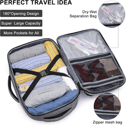 Travel Backpack for Women Men,Flight Approved Carry On Luggage 40L Water Resistant Business Laptop Backpacks Fits TSA 17.3 Inch Computer College Weekender Outdoor Hiking-Grey
