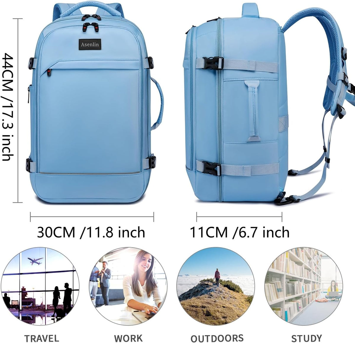Travel Backpack for Women Men,Flight Approved Carry On Luggage 40L Water Resistant Business Laptop Backpacks Fits TSA 17.3 Inch Computer College Weekender Outdoor Hiking-Grey