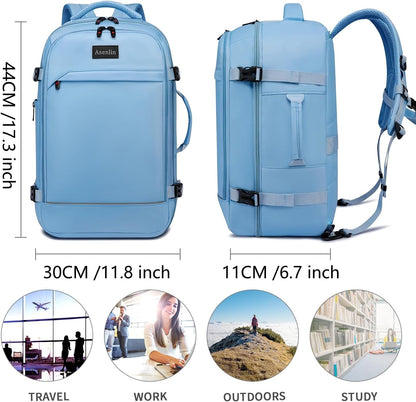 Travel Backpack for Women Men,Flight Approved Carry On Luggage 40L Water Resistant Business Laptop Backpacks Fits TSA 17.3 Inch Computer College Weekender Outdoor Hiking-Grey