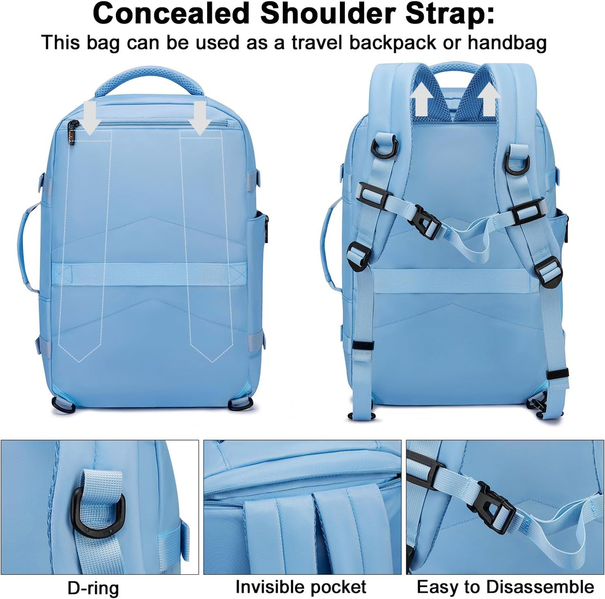 Travel Backpack for Women Men,Flight Approved Carry On Luggage 40L Water Resistant Business Laptop Backpacks Fits TSA 17.3 Inch Computer College Weekender Outdoor Hiking-Grey