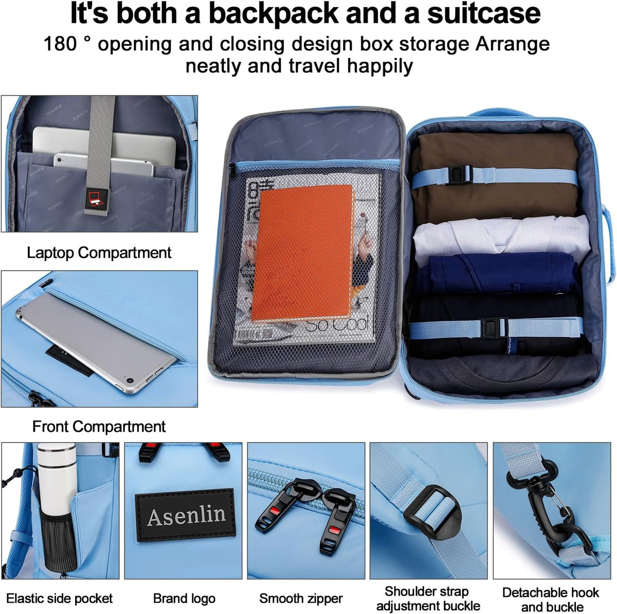 Travel Backpack for Women Men,Flight Approved Carry On Luggage 40L Water Resistant Business Laptop Backpacks Fits TSA 17.3 Inch Computer College Weekender Outdoor Hiking-Grey