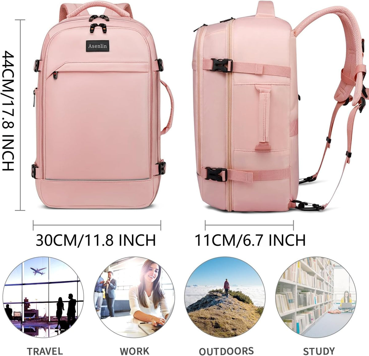 Travel Backpack for Women Men,Flight Approved Carry On Luggage 40L Water Resistant Business Laptop Backpacks Fits TSA 17.3 Inch Computer College Weekender Outdoor Hiking-Grey