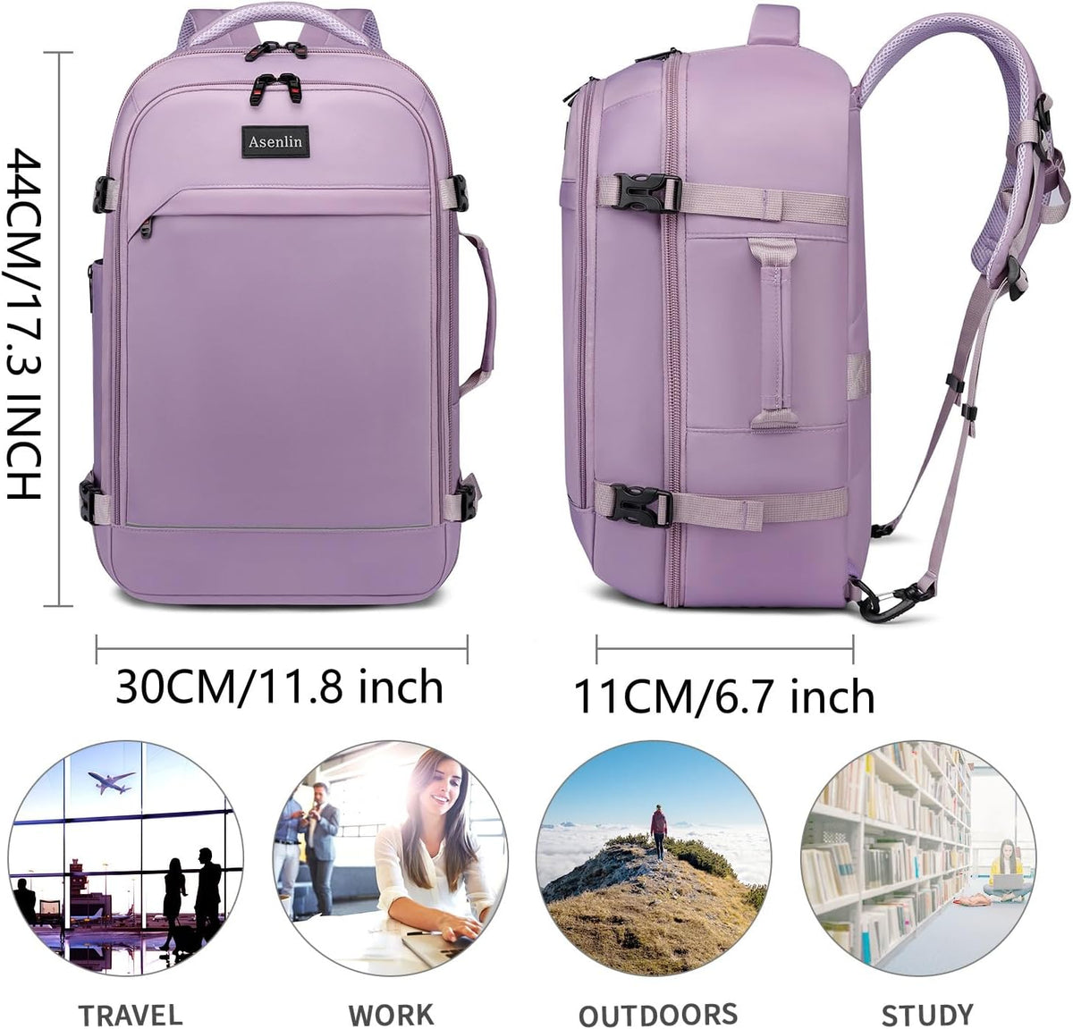 Travel Backpack for Women Men,Flight Approved Carry On Luggage 40L Water Resistant Business Laptop Backpacks Fits TSA 17.3 Inch Computer College Weekender Outdoor Hiking-Grey