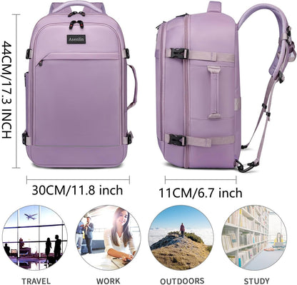 Travel Backpack for Women Men,Flight Approved Carry On Luggage 40L Water Resistant Business Laptop Backpacks Fits TSA 17.3 Inch Computer College Weekender Outdoor Hiking-Grey