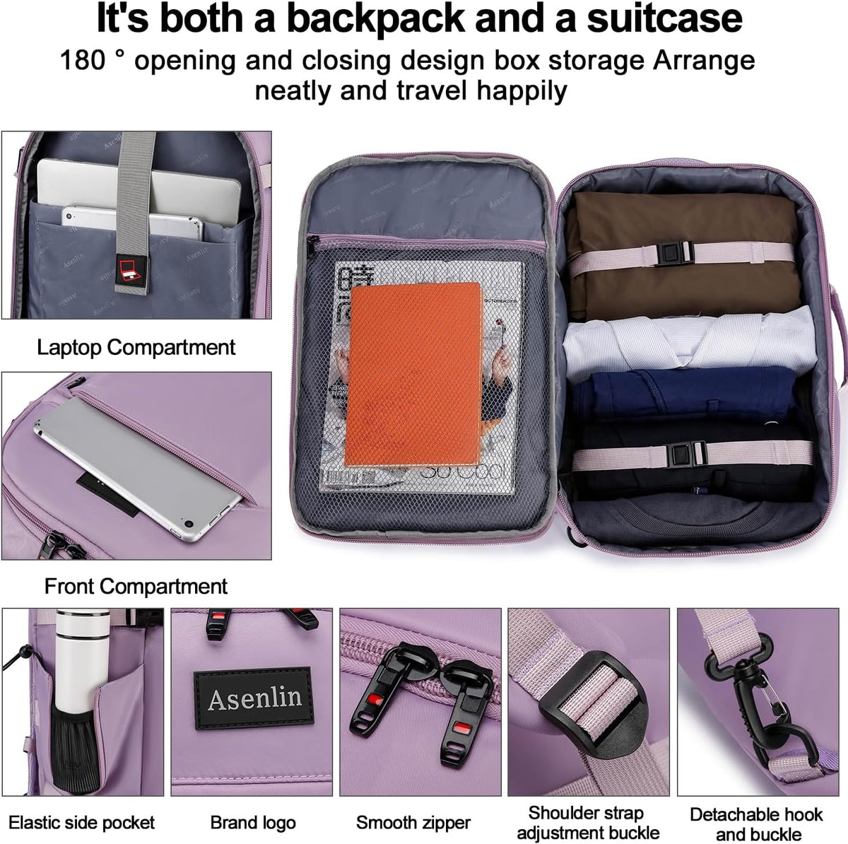 Travel Backpack for Women Men,Flight Approved Carry On Luggage 40L Water Resistant Business Laptop Backpacks Fits TSA 17.3 Inch Computer College Weekender Outdoor Hiking-Grey