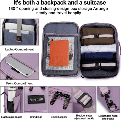 Travel Backpack for Women Men,Flight Approved Carry On Luggage 40L Water Resistant Business Laptop Backpacks Fits TSA 17.3 Inch Computer College Weekender Outdoor Hiking-Grey