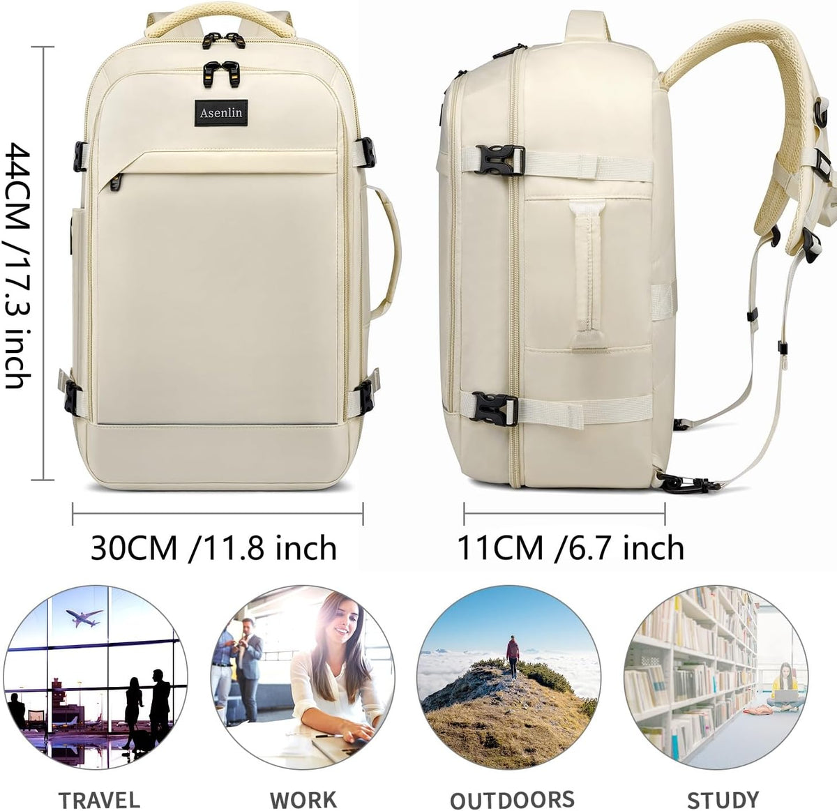 Travel Backpack for Women Men,Flight Approved Carry On Luggage 40L Water Resistant Business Laptop Backpacks Fits TSA 17.3 Inch Computer College Weekender Outdoor Hiking-Grey