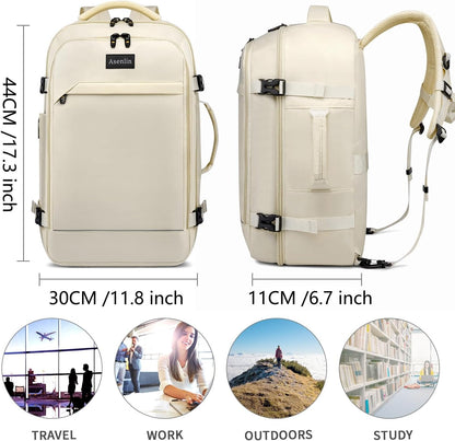 Travel Backpack for Women Men,Flight Approved Carry On Luggage 40L Water Resistant Business Laptop Backpacks Fits TSA 17.3 Inch Computer College Weekender Outdoor Hiking-Grey