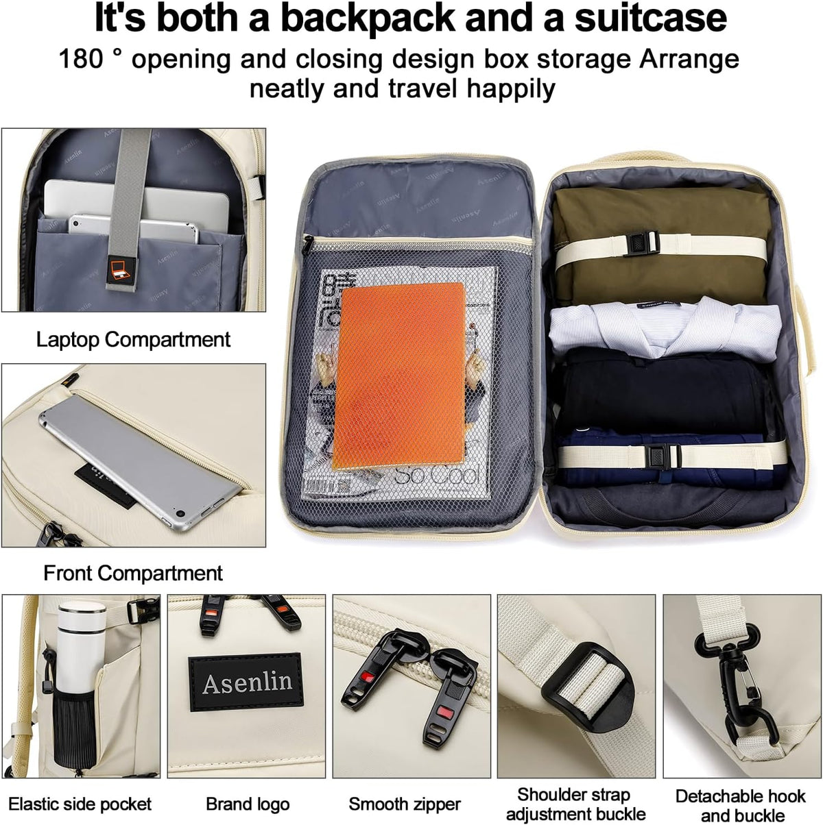 Travel Backpack for Women Men,Flight Approved Carry On Luggage 40L Water Resistant Business Laptop Backpacks Fits TSA 17.3 Inch Computer College Weekender Outdoor Hiking-Grey