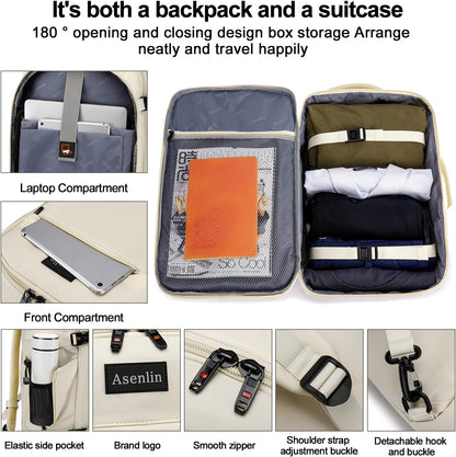 Travel Backpack for Women Men,Flight Approved Carry On Luggage 40L Water Resistant Business Laptop Backpacks Fits TSA 17.3 Inch Computer College Weekender Outdoor Hiking-Grey