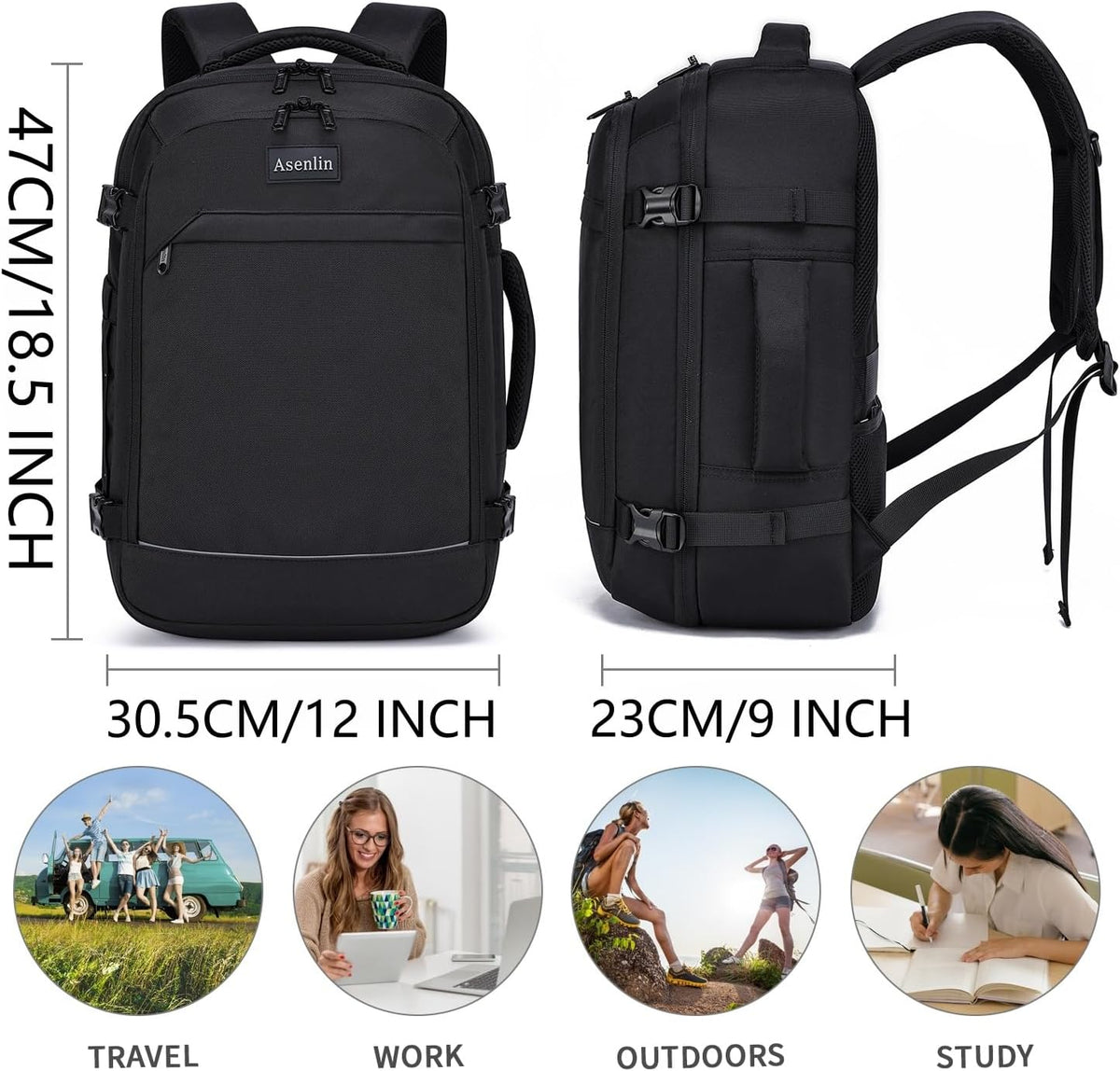 Travel Backpack for Women Men,Flight Approved Carry On Luggage 40L Water Resistant Business Laptop Backpacks Fits TSA 17.3 Inch Computer College Weekender Outdoor Hiking-Grey