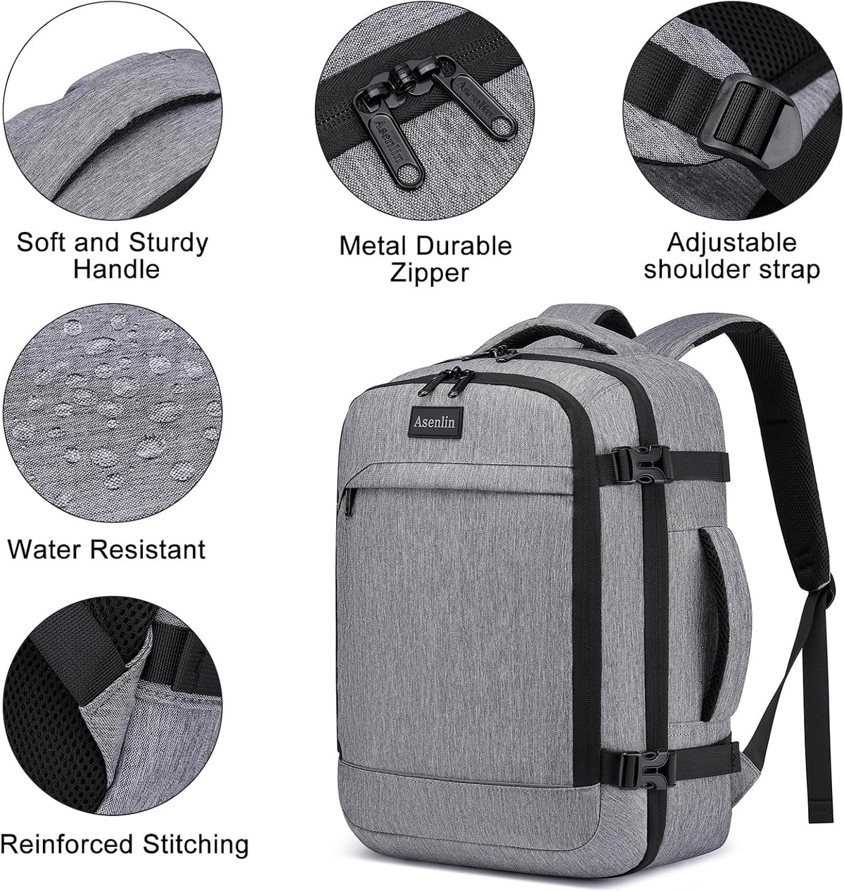 Travel Backpack for Women Men,Flight Approved Carry On Luggage 40L Water Resistant Business Laptop Backpacks Fits TSA 17.3 Inch Computer College Weekender Outdoor Hiking-Grey