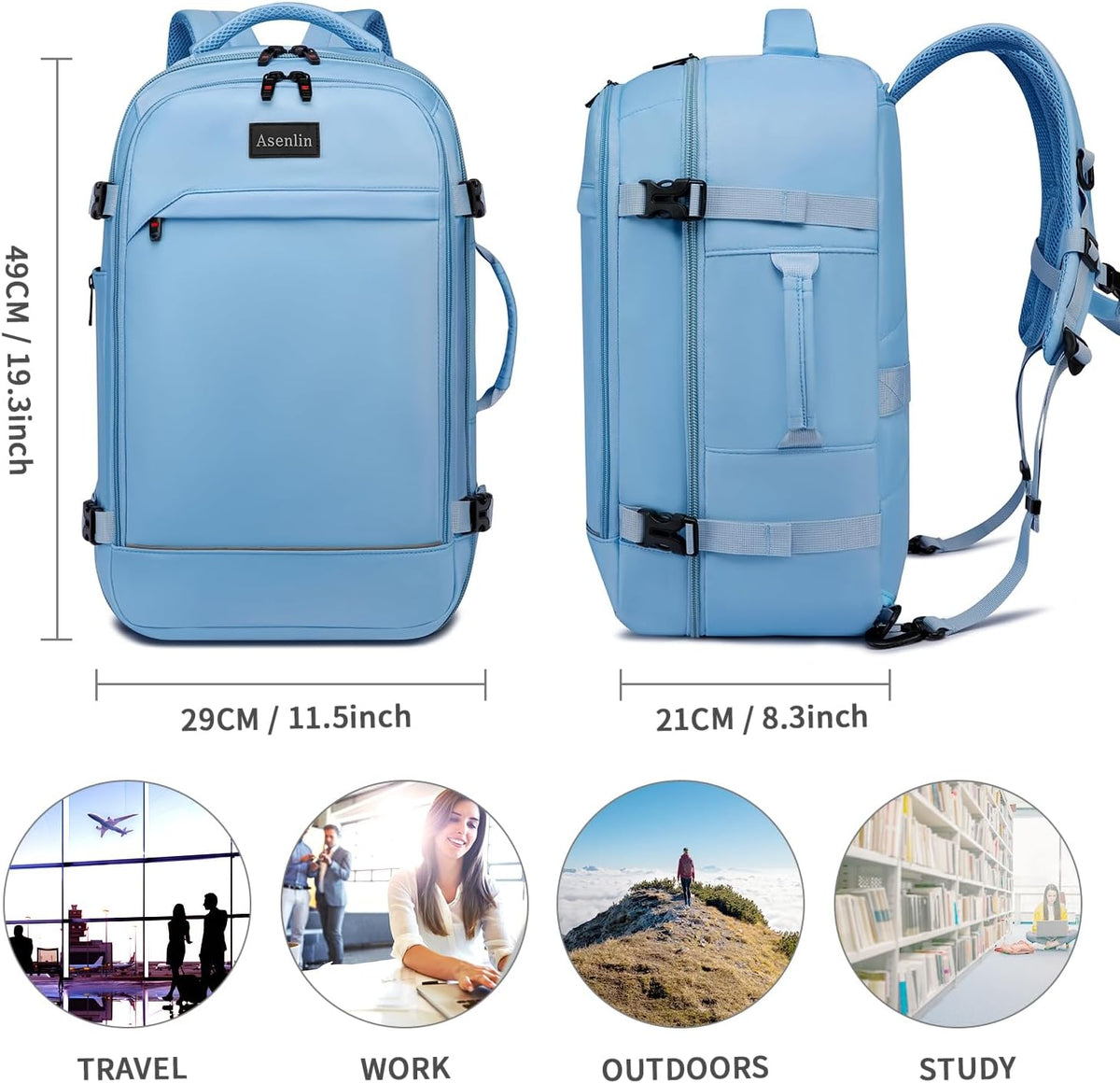 Travel Backpack for Women Men,Flight Approved Carry On Luggage 40L Water Resistant Business Laptop Backpacks Fits TSA 17.3 Inch Computer College Weekender Outdoor Hiking-Grey