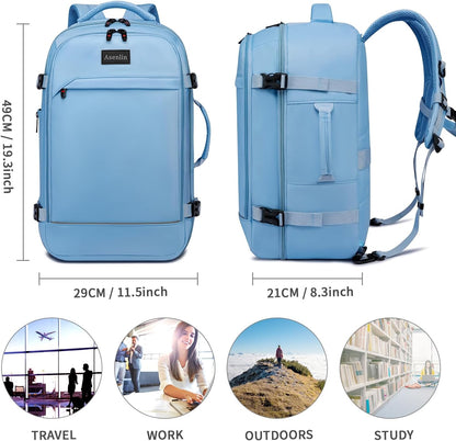 Travel Backpack for Women Men,Flight Approved Carry On Luggage 40L Water Resistant Business Laptop Backpacks Fits TSA 17.3 Inch Computer College Weekender Outdoor Hiking-Grey