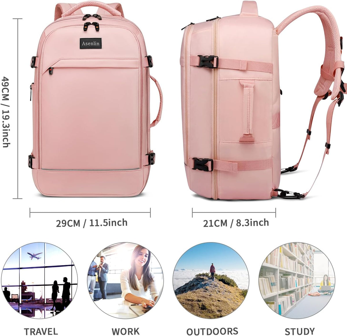 Travel Backpack for Women Men,Flight Approved Carry On Luggage 40L Water Resistant Business Laptop Backpacks Fits TSA 17.3 Inch Computer College Weekender Outdoor Hiking-Grey