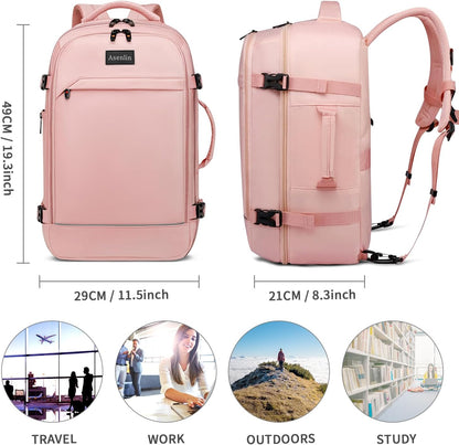 Travel Backpack for Women Men,Flight Approved Carry On Luggage 40L Water Resistant Business Laptop Backpacks Fits TSA 17.3 Inch Computer College Weekender Outdoor Hiking-Grey