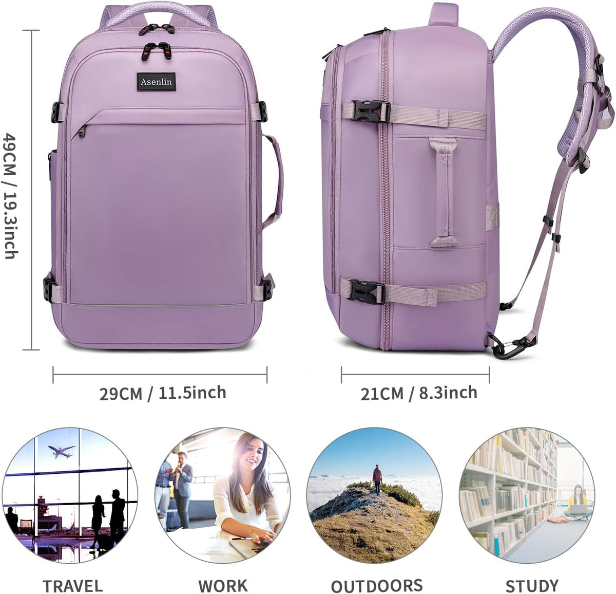 Travel Backpack for Women Men,Flight Approved Carry On Luggage 40L Water Resistant Business Laptop Backpacks Fits TSA 17.3 Inch Computer College Weekender Outdoor Hiking-Grey