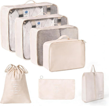 Compression Packing Cubes 7-Piece Set, Lightweight Travel Organizer Bags with Mesh Cubes, Underwear Cube, Shoe Bag, Laundry Bag and Pouch, Carry-On and Cruise Essentials