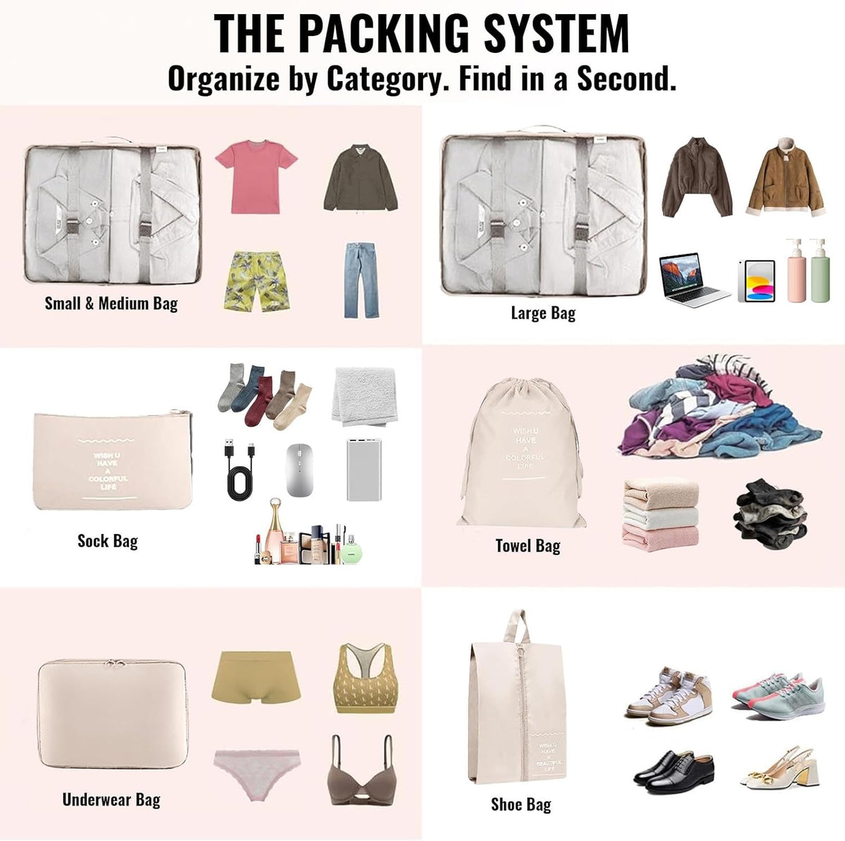 Compression Packing Cubes 7-Piece Set, Lightweight Travel Organizer Bags with Mesh Cubes, Underwear Cube, Shoe Bag, Laundry Bag and Pouch, Carry-On and Cruise Essentials