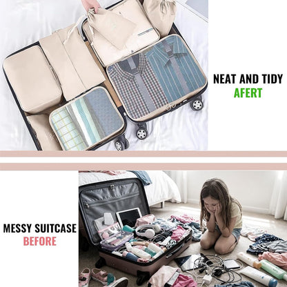 Compression Packing Cubes 7-Piece Set, Lightweight Travel Organizer Bags with Mesh Cubes, Underwear Cube, Shoe Bag, Laundry Bag and Pouch, Carry-On and Cruise Essentials