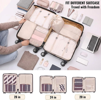 Compression Packing Cubes 7-Piece Set, Lightweight Travel Organizer Bags with Mesh Cubes, Underwear Cube, Shoe Bag, Laundry Bag and Pouch, Carry-On and Cruise Essentials