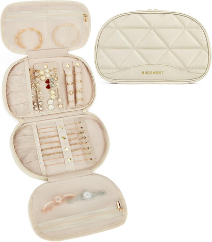 Travel Jewelry Case Jewelry Organizer Storage Roll Rings Necklaces Earrings Bracelets Brooches Watch Large Portable Light Pink
