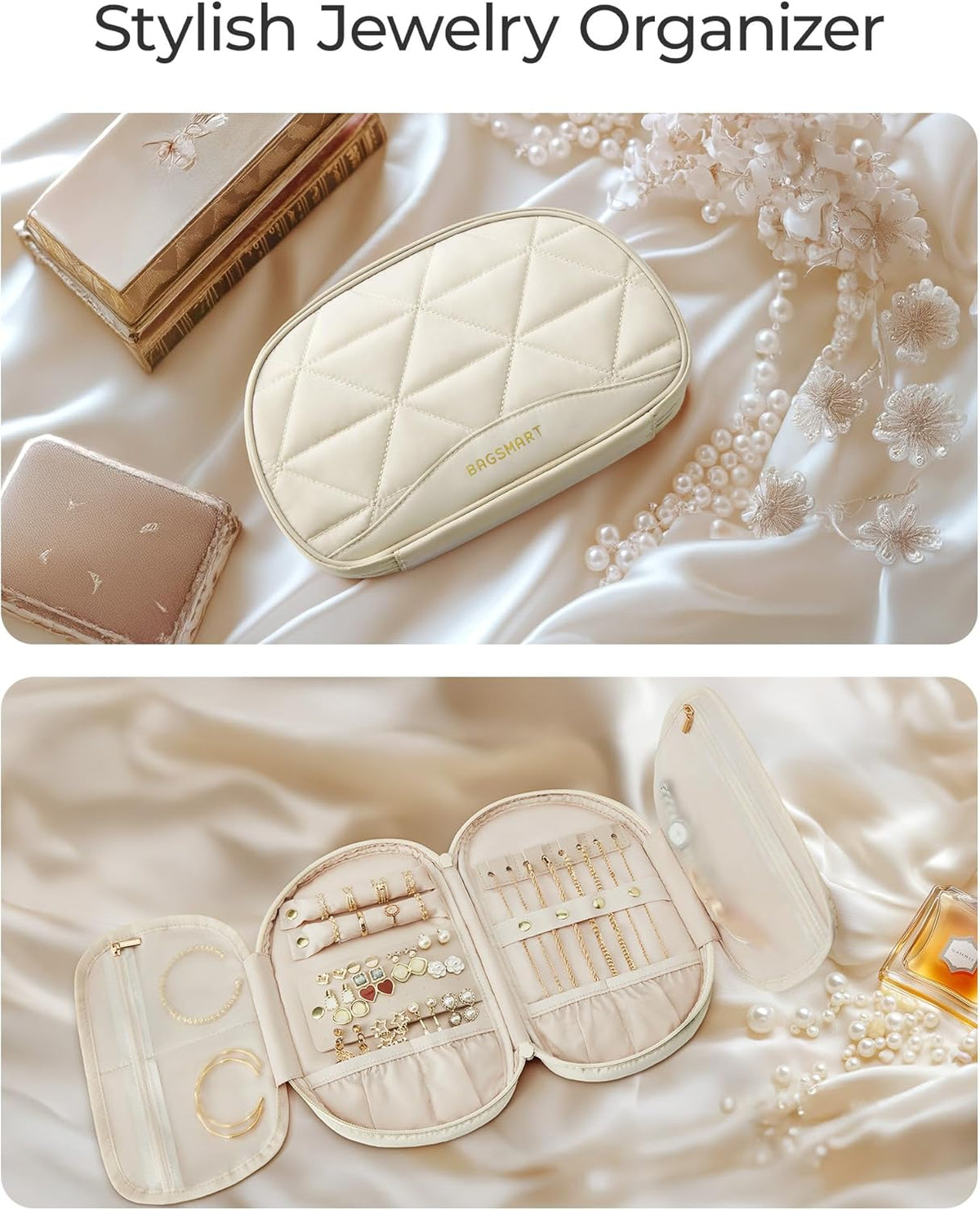 Travel Jewelry Case Jewelry Organizer Storage Roll Rings Necklaces Earrings Bracelets Brooches Watch Large Portable Light Pink
