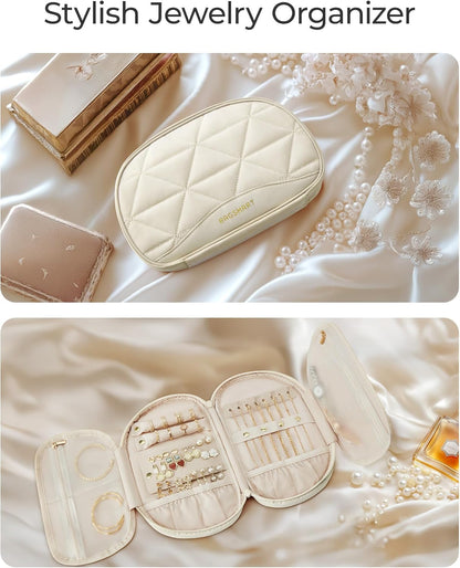 Travel Jewelry Case Jewelry Organizer Storage Roll Rings Necklaces Earrings Bracelets Brooches Watch Large Portable Light Pink